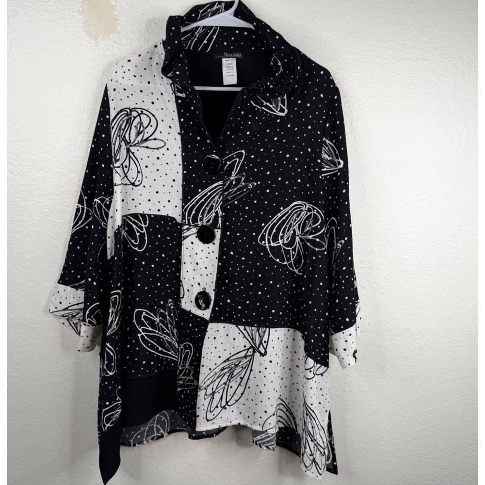 Moonlight Y&S Fashion Women's Top Black White Sz L Wire Collar Artsy Lagenlook